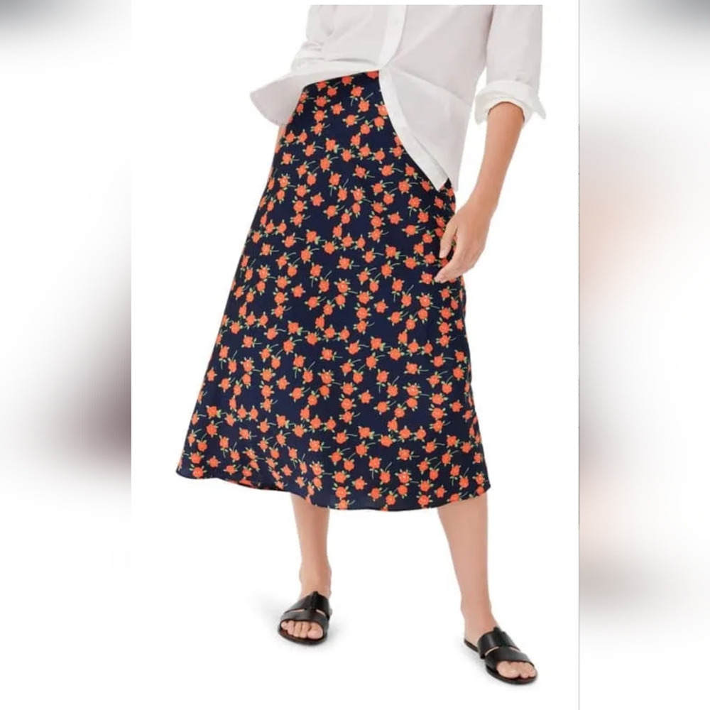 J. Crew Navy A-Line Skirt with Orange Floral Print
